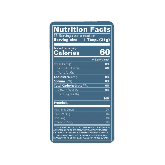 Nutrition Facts Teal Honey Food Labels (Front)