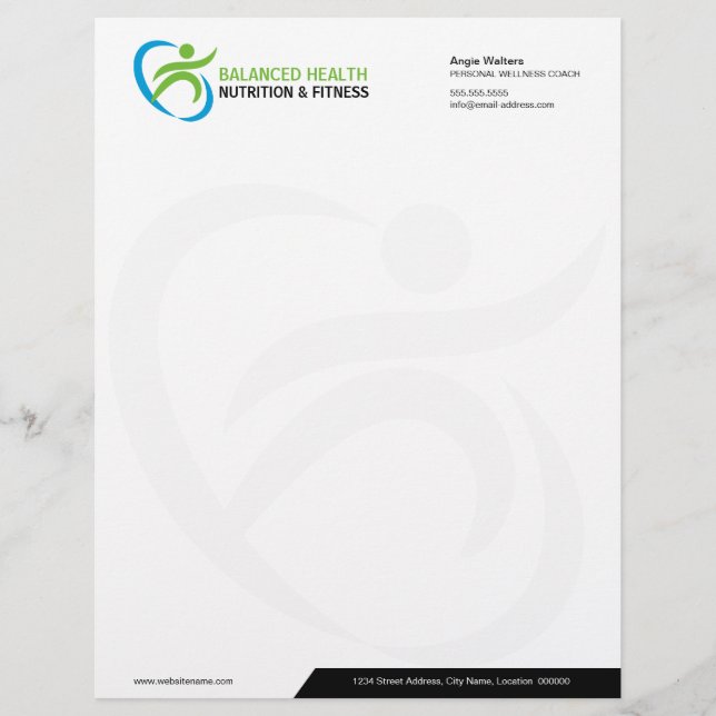 Nutrition Wellness and Fitness Coach Business Customized Letterhead (Front)