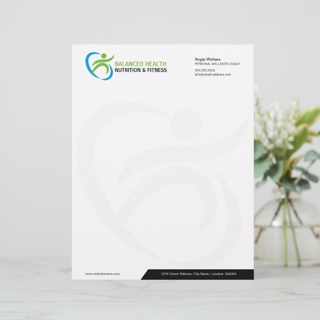 Nutrition Wellness and Fitness Coach Business Customized Letterhead (Standing Front)