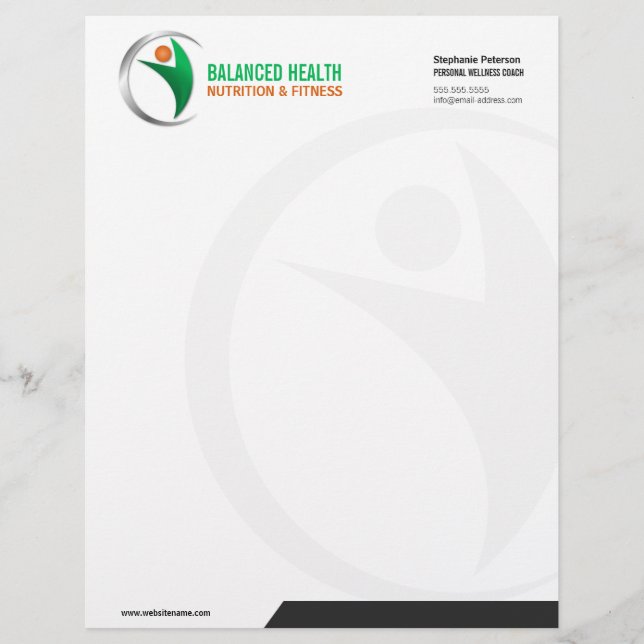 Nutrition Wellness and Fitness Coach Business Letterhead Template (Front)