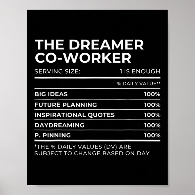 Nutritional Facts Co-worker Work Party Matching Ha Poster (Front)