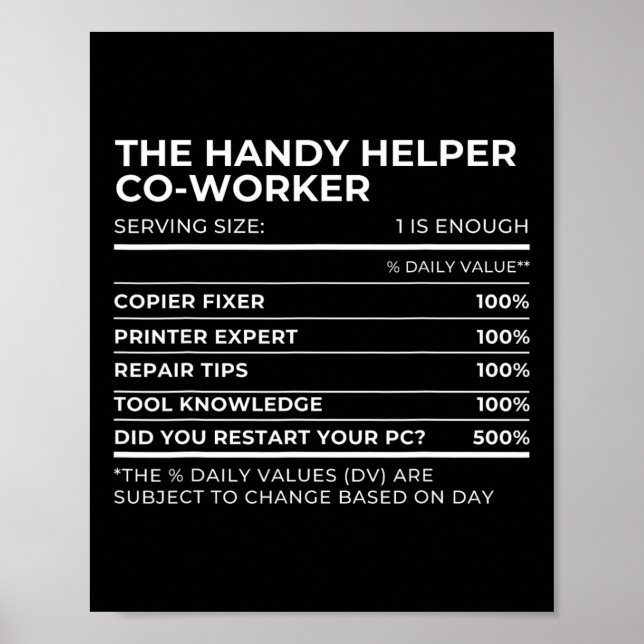 Nutritional Facts Co-worker Work Party Matching Ha Poster (Front)