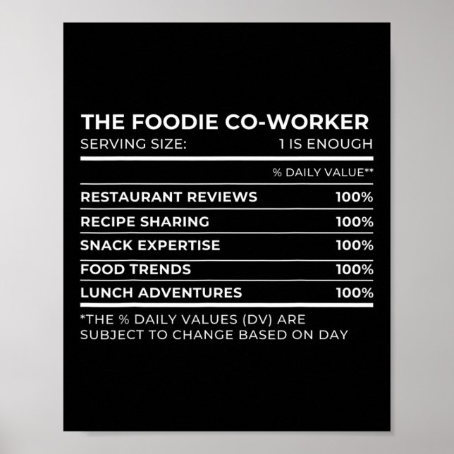 Nutritional Facts Co-worker Work Party Matching Ha Poster (Front)