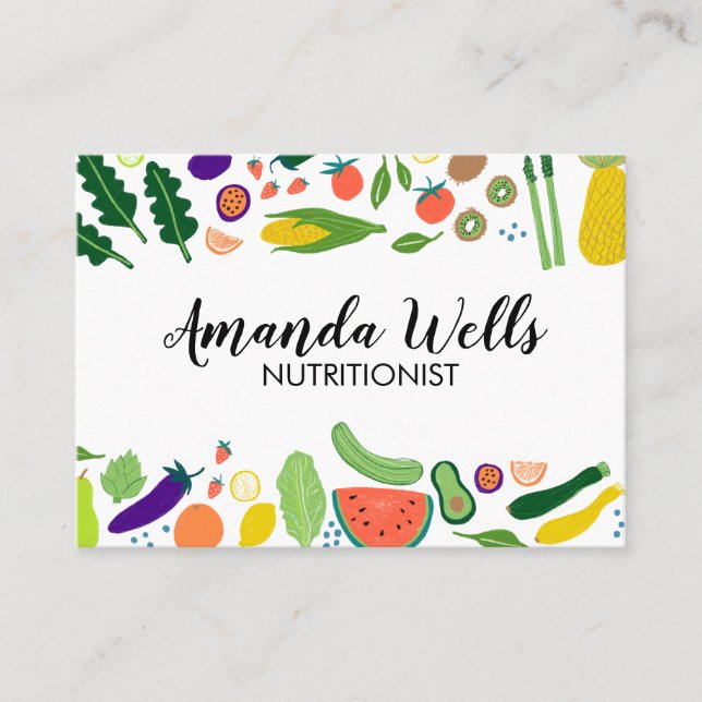 Nutritionist Chef Coach Unique Vegetables Art Business Card (Front)