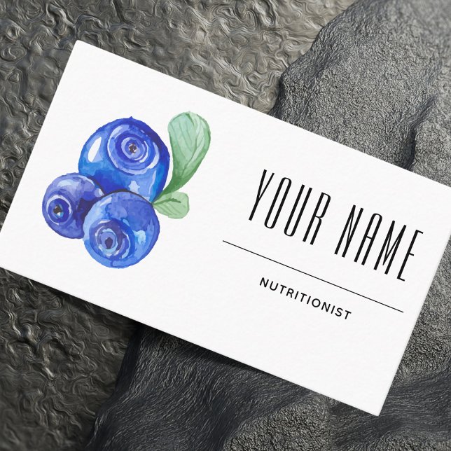 Nutritionist Dietician Simple Watercolor Blueberry Business Card (Creator Uploaded)
