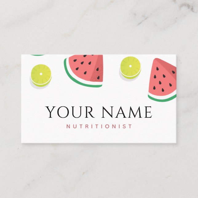 Nutritionist Dietician Watermelon Lime Cute Fruit  Business Card (Front)