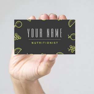 Nutritionist Neon Food Pattern Simple Minimal Grey Business Card