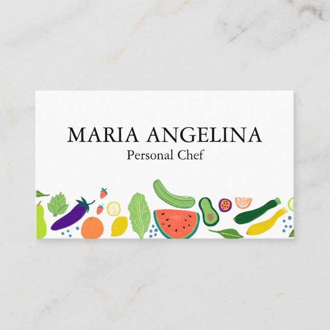 Nutritionist Personal Chef Modern Cool Veggies Business Card (Front)