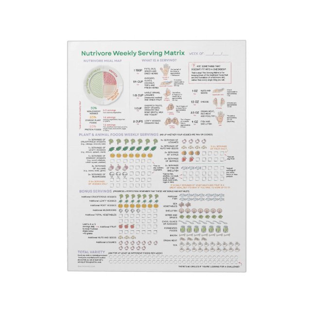 Nutrivore Weekly Serving Matrix - 40-Page Pad (Rotated)