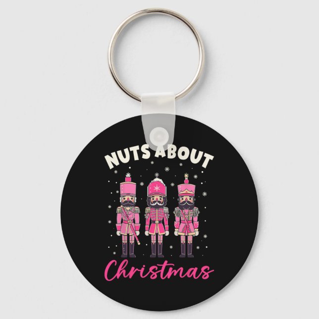 Nuts About Christmas Pink Nutcracker Christmas Squ Key Ring (Front)