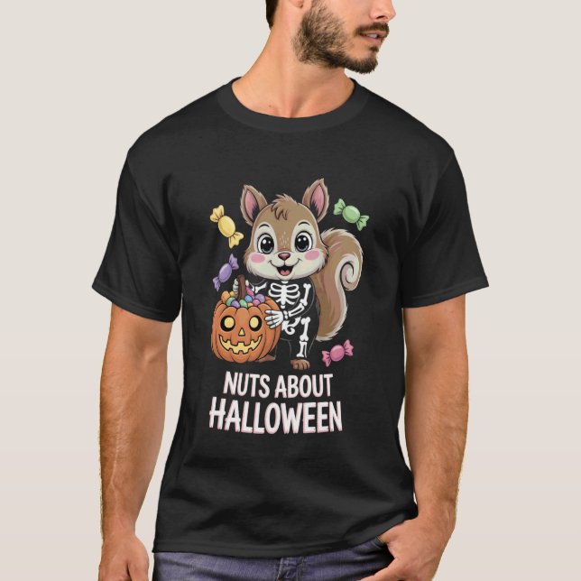 Nuts About Halloween Cute Skeleton Squirrel T-Shirt (Front)