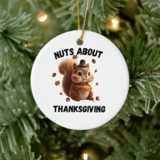 Nuts About Pie – Cute Yarn Squirrel Thanksgiving  Ceramic Ornament