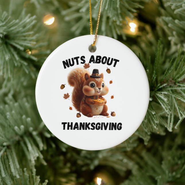 Nuts About Pie – Cute Yarn Squirrel Thanksgiving  Ceramic Ornament (Tree)