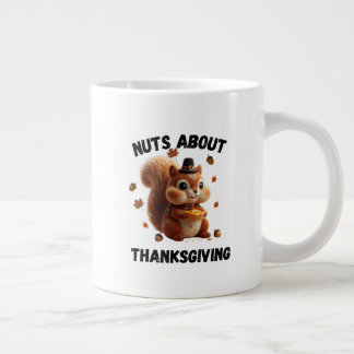 Nuts About Pie – Cute Yarn Squirrel Thanksgiving Large Coffee Mug