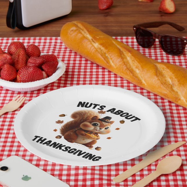 Nuts About Pie – Cute Yarn Squirrel Thanksgiving  Paper Plate (Picnic)