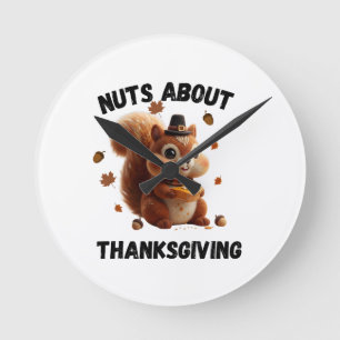 Nuts About Pie – Cute Yarn Squirrel Thanksgiving Round Clock