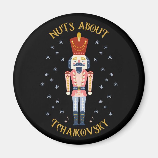 Nuts About Tchaikovsky Nutcracker Music Black Magnet (Front)
