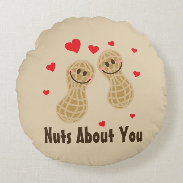 Nuts About You Cute Peanuts Food Pun Humour Cartoo Round Cushion (Front)