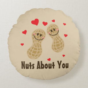 Nuts About You Cute Peanuts Food Pun Humour Round Cushion