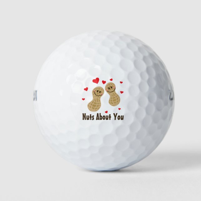 Nuts About You Cute Peanuts Love Food Pun Humour Golf Balls (Front)