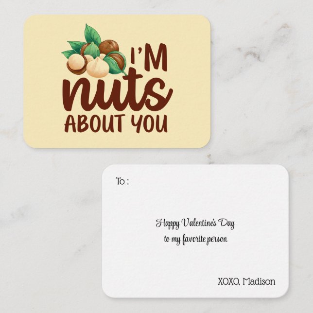 Nuts About You Funny Pun Cute Valentine's Day Card (Front/Back)