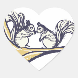 Nuts About You Squirrels Wedding Heart Sticker