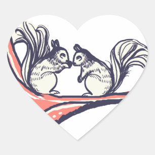 Nuts About You Squirrels Wedding Heart Sticker