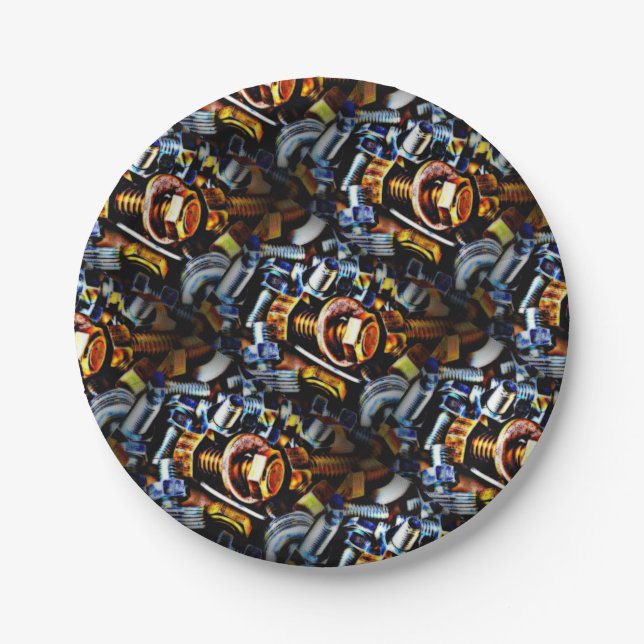 Nuts and Bolts Pop Art   Paper Plate (Front)