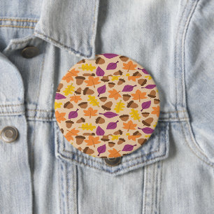 Nuts and leaves Autumn pattern 10 Cm Round Badge