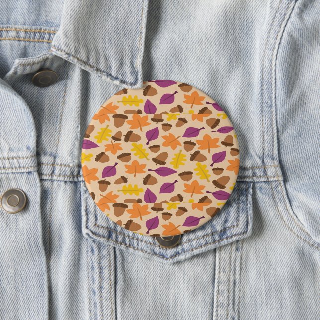 Nuts and leaves Autumn pattern 10 Cm Round Badge (In Situ)