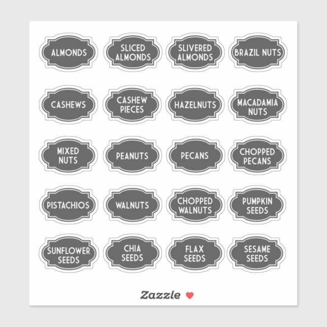 Nuts and Seeds Pantry Storage Jar Labels (Sheet)