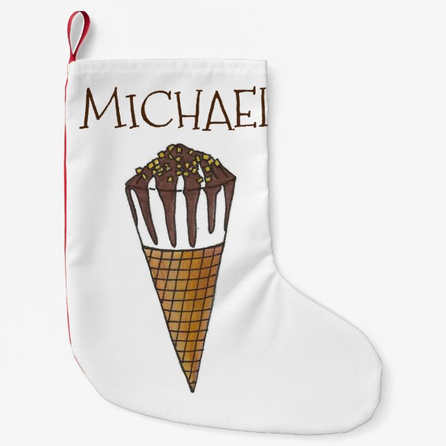 Nutty Chocolate Vanilla Ice Cream Cone Foodie Small Christmas Stocking (Front)