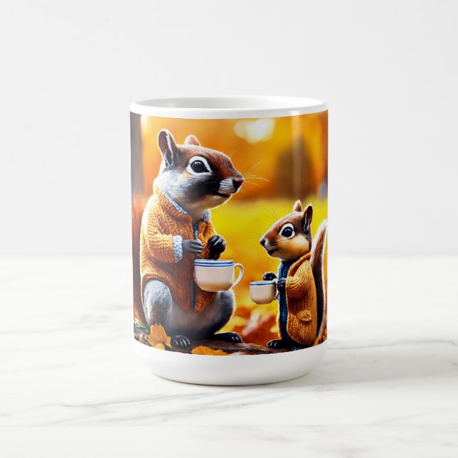 "Nutty Delight: Squirrel  tea taking Print Mug" Coffee Mug (Center)