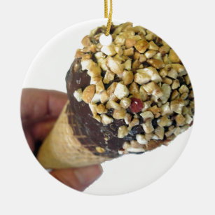 Nutty Ice Cream Cone Ceramic Ornament