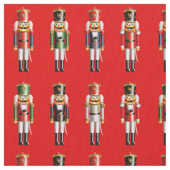 Nutty Nutcrackers Toy Soldiers Cartoon Fabric (Close Up)