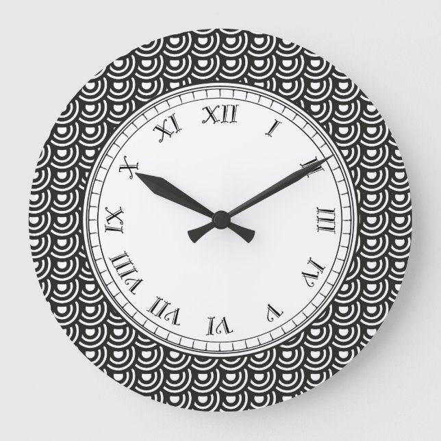 NY Art Deco Metropolitan Modern Black and White Large Clock (Front)