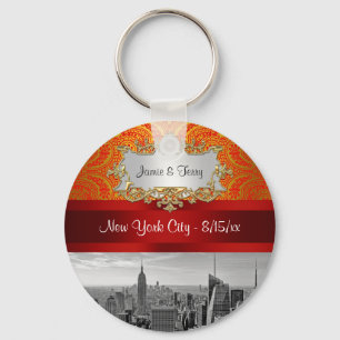 NY City Skyline BW 112 Red Gold Paisley Key Chain
