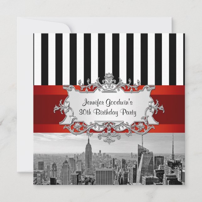 NY City Skyline BW B2 Birthday Party Invitation (Front)