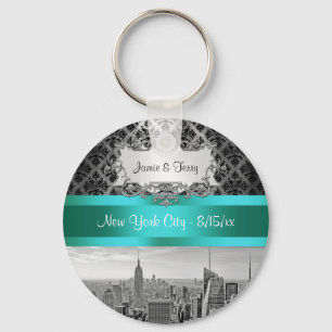 NY City Skyline BW B3 Damask F2 - Key Ring
