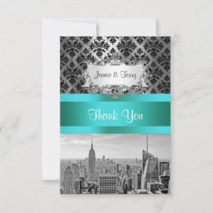 NY City Skyline BW B3 Damask F2 - Thank You Card
