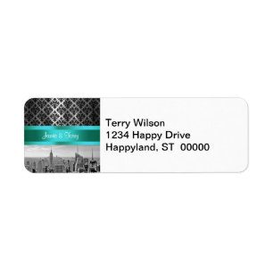 NY City Skyline BW B3 Damask Return Address Label
