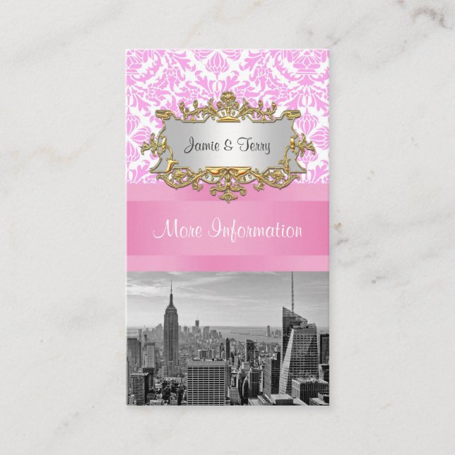NY City Skyline BW D4P Pink Damask Enclosure (Front)