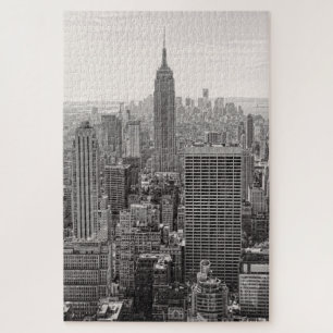 NY City Skyline Empire State Building, WTC BW Jigsaw Puzzle