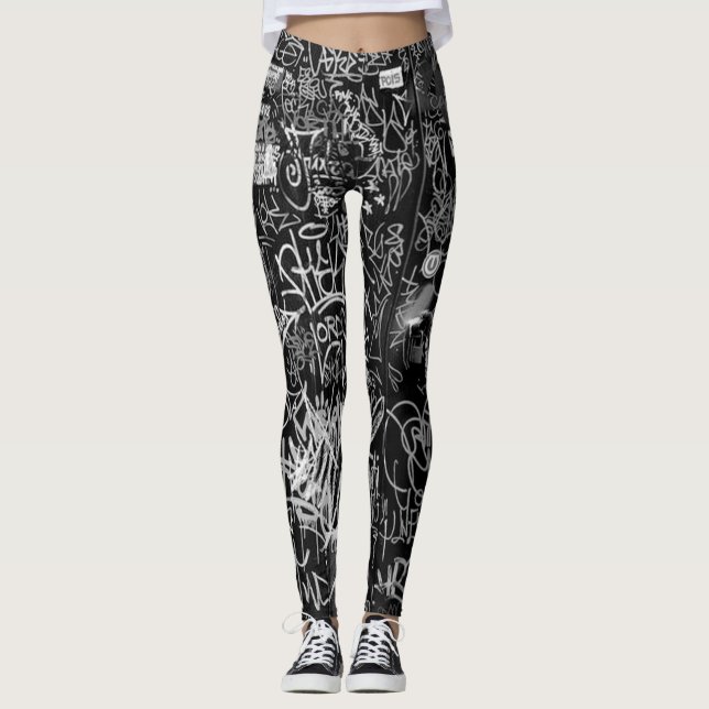NY GRAFFITI THROW UP LEGGINGS BLACK (Front)