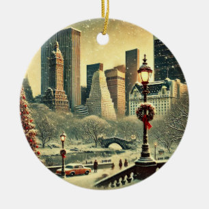 NY - Iconic Holiday Magic in the Big Apple Ceramic Ornament