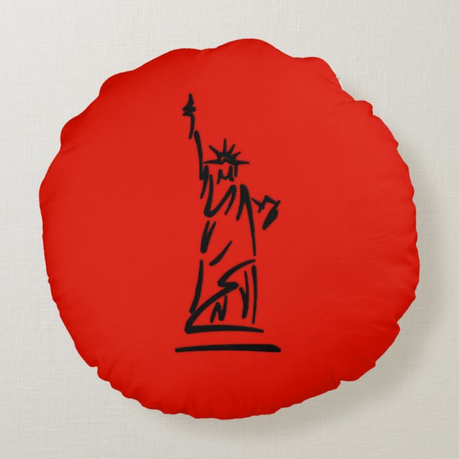 NY Lady Liberty Red Round Cushion (Back)