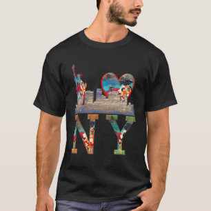Ny New York Distressed Heart Graffiti Art City Sky T-Shirt