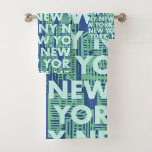 NY NEW YORK Graphic Pattern Bath Towel Set