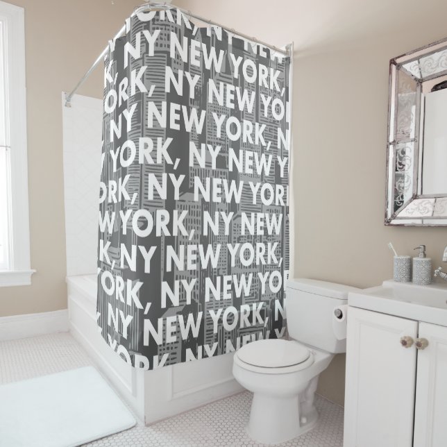 NY NEW YORK Graphic Pattern Shower Curtain (In Situ)