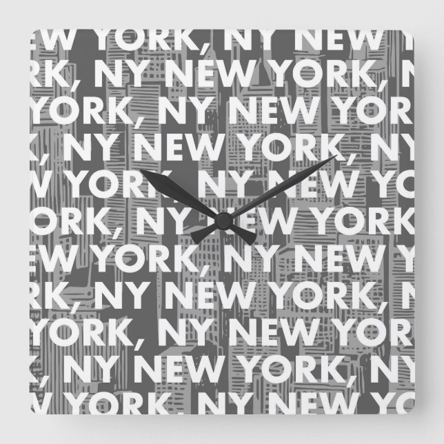 NY NEW YORK Graphic Pattern Square Wall Clock (Front)